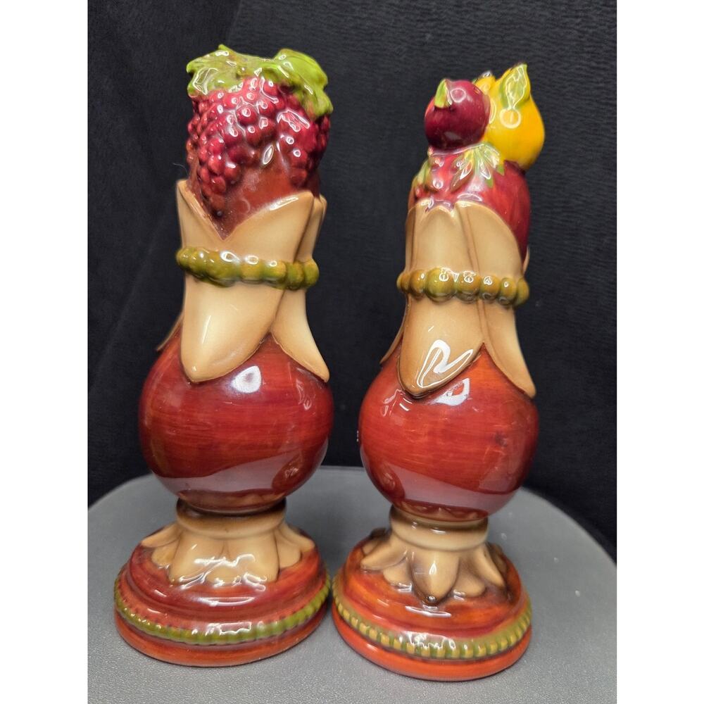 Salt & Pepper Shakers Tall Ceramic Fruit 6" Glossy Majolica Style Kitchen Decor